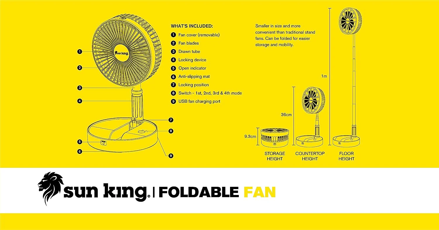 SunKing Foldable Battery Powered Fan - Adjustable Size - Image 7