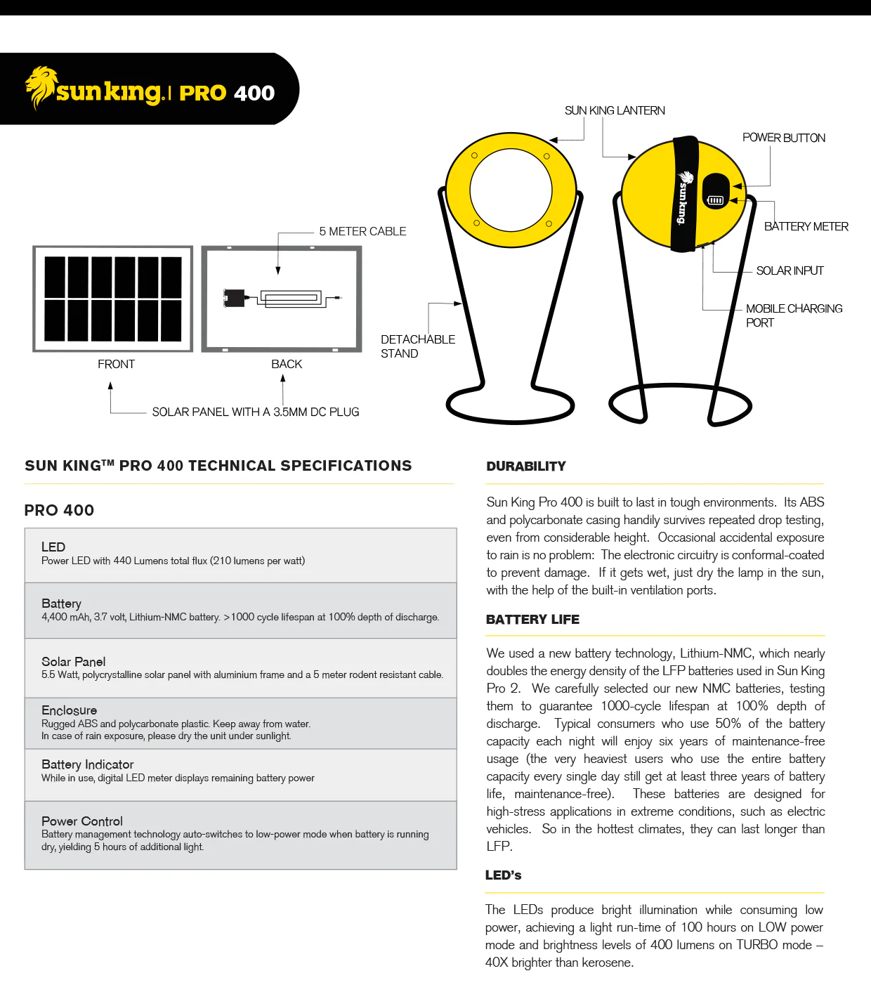 Sun King Pro 400 - Solar Powered Light, Power Bank, and USB Charger - Image 3